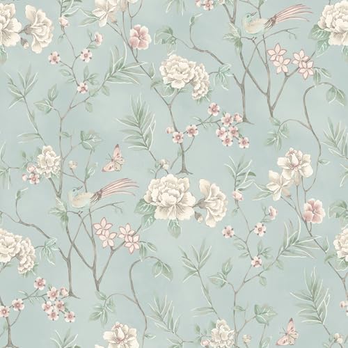 NuWallpaper Chinoiserie Garden Robins Egg Peel and Stick Wallpaper, Removable by NuWallpaper