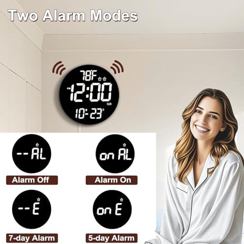 QINFIEY Large 12" White Digital Wall Clock - Image 5