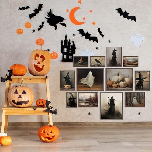 LANCHI95 12 Pcs Halloween Wall Art Prints, Vintage Witch Posters, Cute Ghost - Image 3