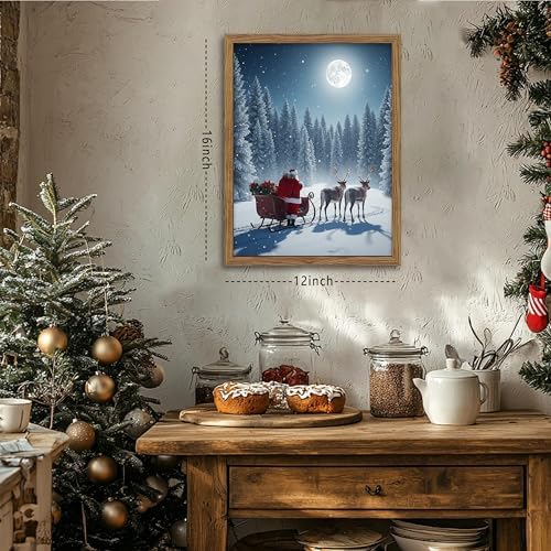 Framed Christmas Pictures Wall Decor, Santa Delivering Christmas Gifts Canvas - Image 3