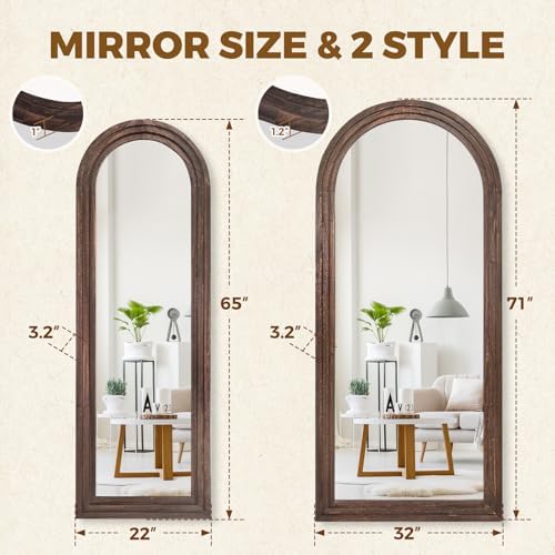 71x32 Arched Full Length Mirror, Solid Wood 3 Layer Frame - Image 3