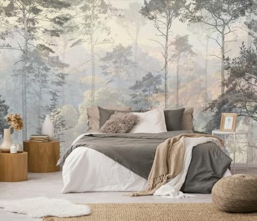 Toolhom Hazy Forest Wall Mural, Abstract Nature Landscape Wallpaper by Toolhom