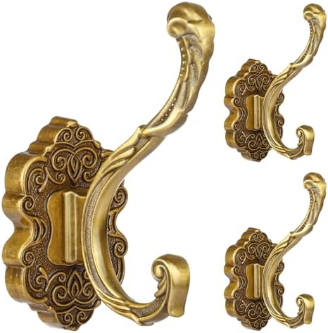 Draupnir 3PCS Coat Hooks Wall Mount, Vintage Decorative Wall Hooks Antique Brass by Draupnir