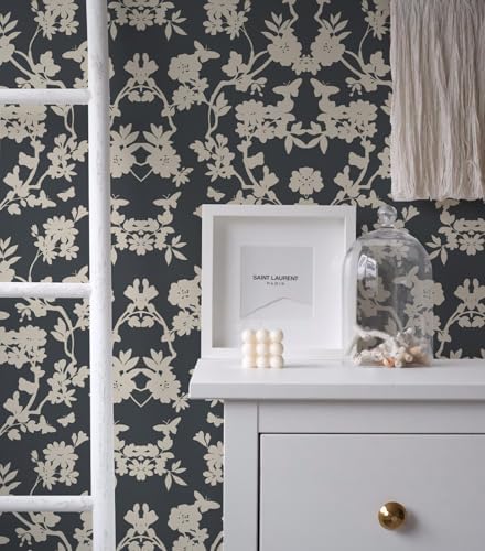 Vintage Floral Peel and Stick Wallpaper Black and White Damask Botanical Vine - Image 2