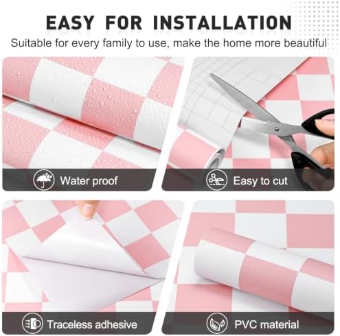 Pink and White Contact Paper Mosaic Checkered Peel and Stick Wallpaper - Image 2