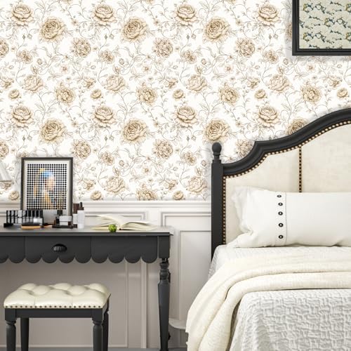 ILHIIOR Beige/White Floral Peel and Stick Wallpaper Boho 17.5 x118 Inches - Image 6