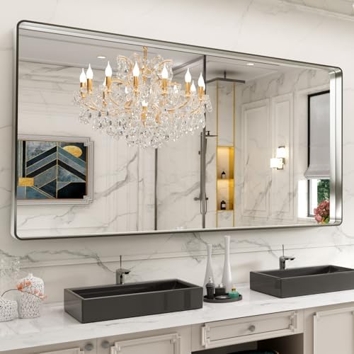 LOAAO 72X40 Inch Brushed Nickel Bathroom Mirror by LOAAO