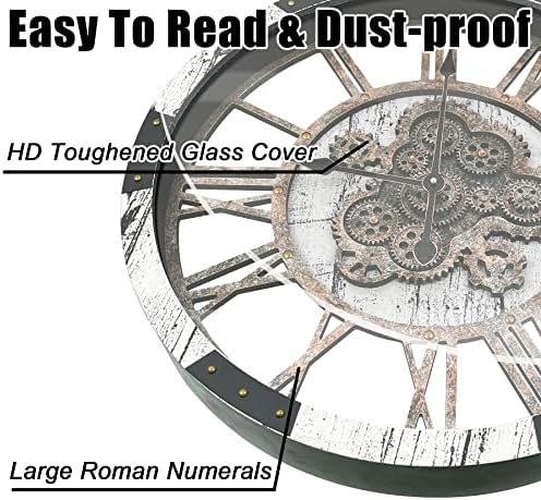 24" Large Wall Clock with Moving Gears, Oversize Vintage Industrial Rustic - Image 3