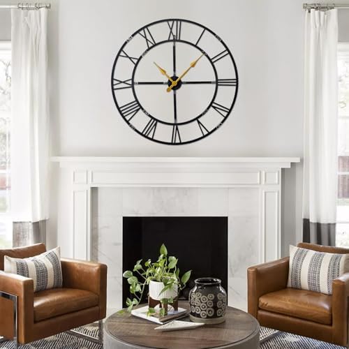 32 Inch Large Silent Wall Clock, Easy Assembly Roman Numeral Black - Image 3