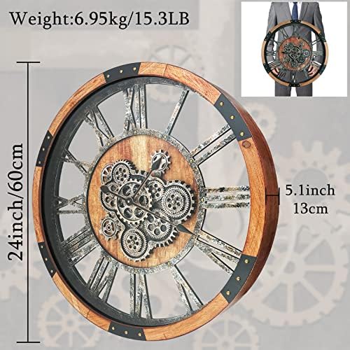 24 Inch Moving Gear Wall Clock, Oversized Wall Clocks, Clock Living Room Decor - Image 2