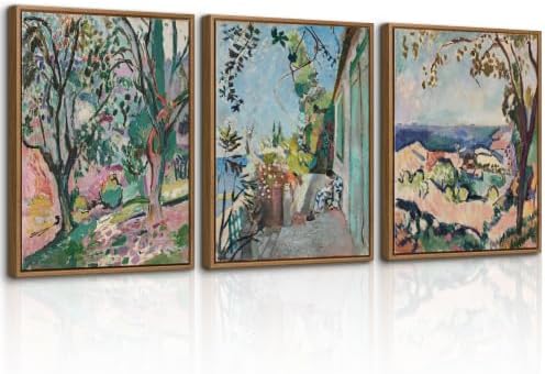 WENGTIAO 3pcs Framed Matisse St. Tropez Landscape Canvas Wall Art by WENGTIAO