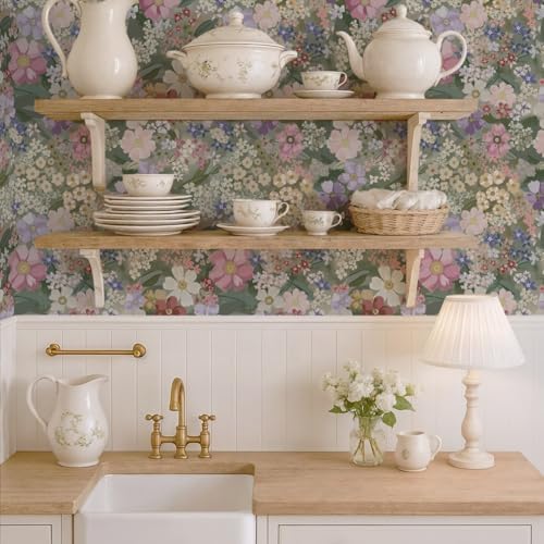 Ismoon Floral Peel and Stick Wallpaper Vintage Wallpaper 17.3in x 32.8ft - Image 5