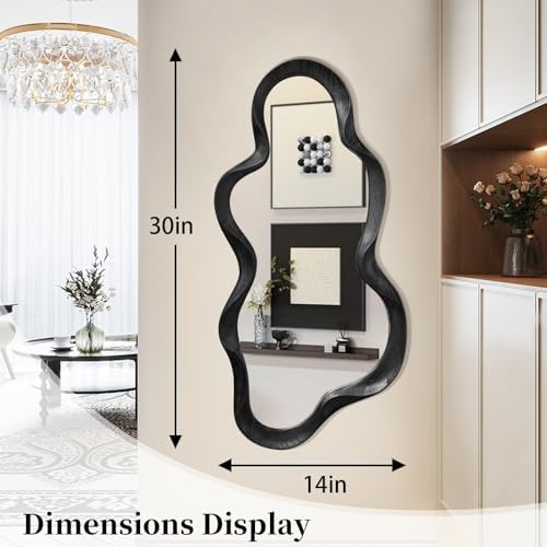 Black Asymmetrical Mirror, Wall Irregular Wood Frame Wavy Wall Mirror - Image 7