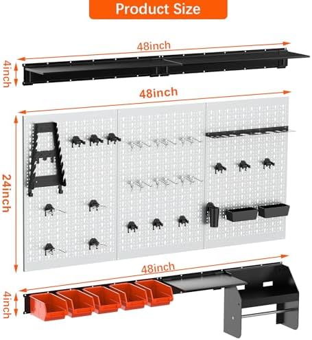 TORACK Pegboard Wall Organizer Kit 48x24 in, Garage Metal Tool Pegboard - Image 3