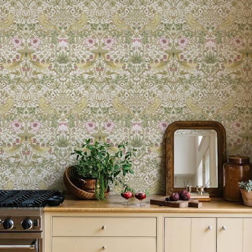 HueBurst William Morris Style Vintage Peel and Stick Wallpaper 17.7 x 1200in - Image 2