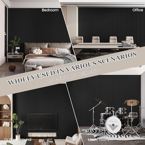 4 Pack Wood Salt Acoustic Wall Panels 94" x 12.6" x 0.8", Matte Black - Image 4