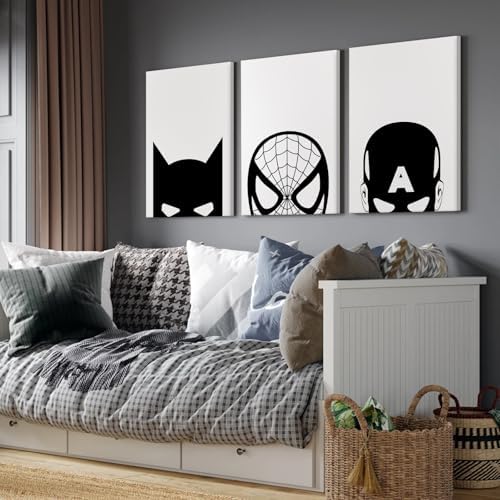 Baccone Spiderman Wall Art Boys Room Canvas Wall Decor Black White Wall Art - Image 5