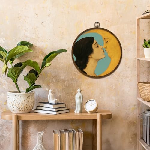 Retro Celestial Decor, Romantic Moon and Young Girl Round Wall Art, - Image 4