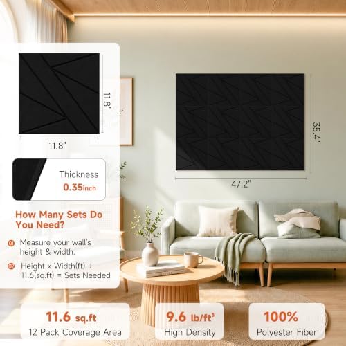 12 Pack Acoustic Panels, 11.8”x11.8” Sound Absorbing Panels - Image 2