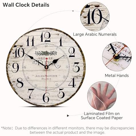 14in French Country Wooden Wall Clock Silent Large Farmhouse Home Decor - Image 3