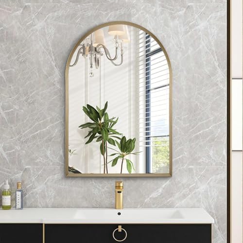 Bathroom Arched Wall Mirror Brushed Metal Vanity Wall Mounted Mirror - Image 3
