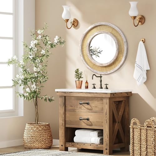 JJUUYOU Round Mirror Wood Frame Circle Hanging Mirrors - Image 7