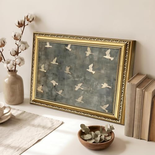 Gold Framed Flying Bird Wall Art, Vintage White Dove Print - Image 2