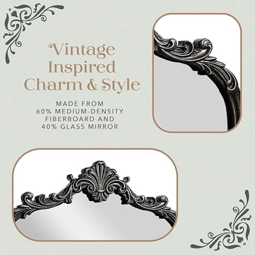 Wylde Iris English Estate Carved Arch Wood Wall Mirror, Mirror - Image 5