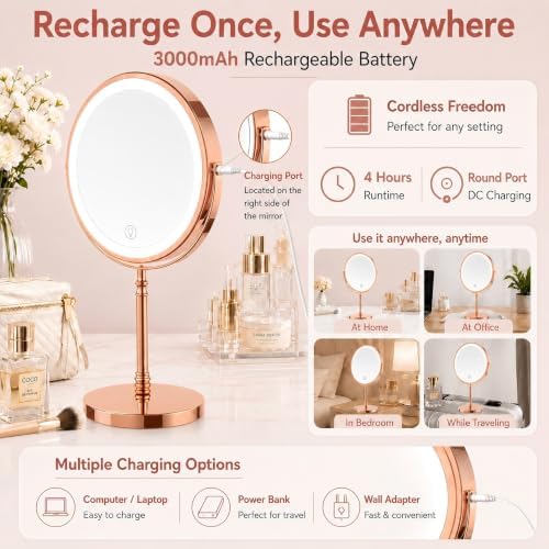 DEIOVWXS Makeup Mirror, Rechargeable Vanity Mirror - Image 4