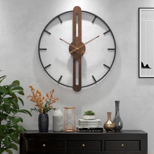 Modern Walnut Dial Wall Clock, Wood Large Wall Clock Decor Metal Frame Silent by DAYDAYART