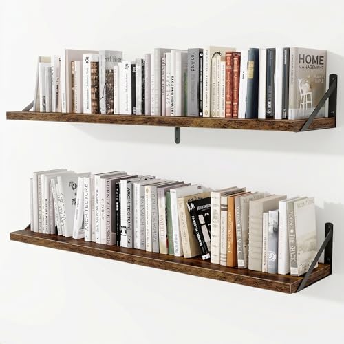 Deep Wall Shelves 48"W x 8"D Engineered Wood Floating Shelves by Venusmiles