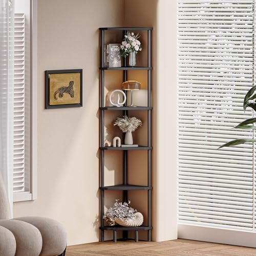 6 Tier Corner Shelf, Narrow Display Shelf Stand, Corner Bookshelf - Image 2