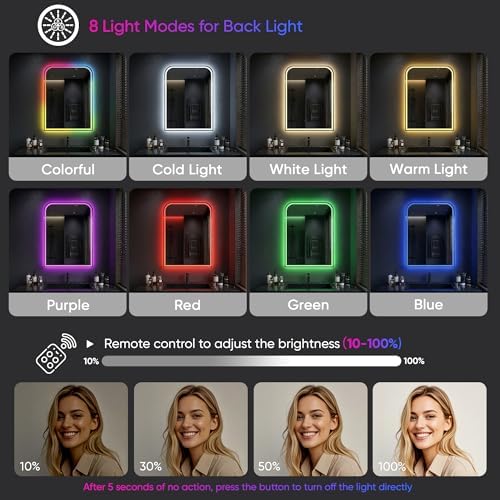 Antok LED Bathroom Mirror 40" L x 30" W, LED Mirror - Image 5