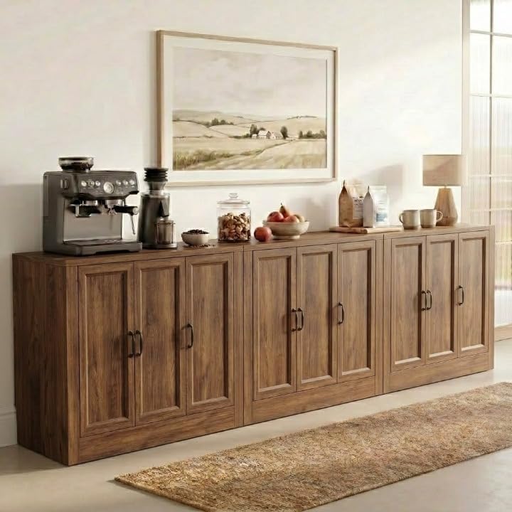 117" Modular Buffet Sideboard Cabinet Set of 3, Extra Long Coffee Bar Storage by Foxemart