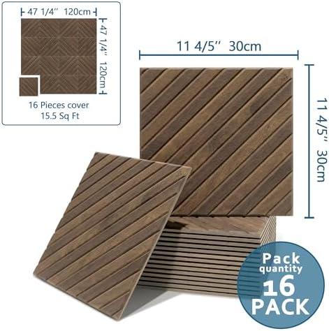 16-Pack Acoustic Wall Panels, 11.8" x 11.8" Peel and Stick PET Diagonal Slat - Image 2