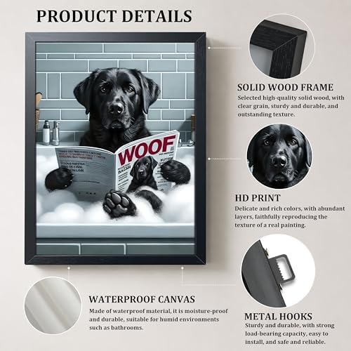 Funny Pug Bathroom Wall Art, Cute Dog Bath Canvas Print Poster, Farmhouse - Image 4