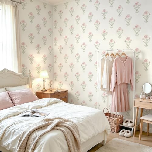 Safiyya Floral Peel and Stick Wallpaper Boho Removable Pink Green Girls Wall - Image 4