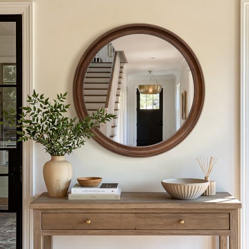 Round Wood Mirror, Walnut Brown - Image 6