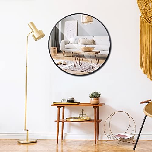 24 Inch Round Mirror, Metal Frame Wall Mirror Mounted Black Circle Mirrors - Image 7