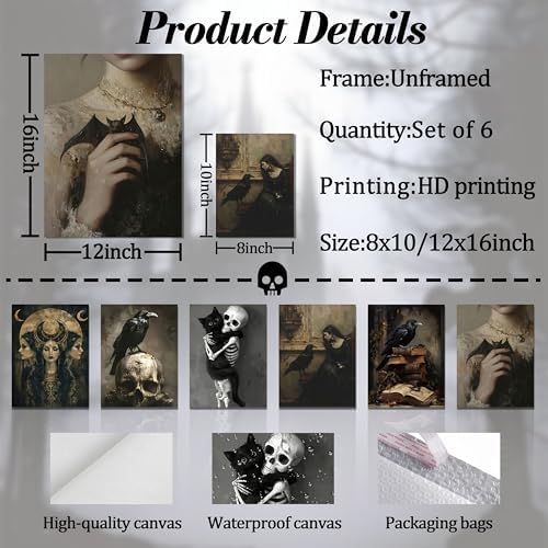 XYHYRA Vintage Gothic Wall Art Set of 6, Dark Academia Witchy Posters, - Image 3