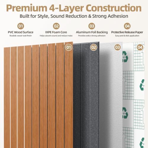 Peel and Stick Wood Slat Wall Panel 3D PVC Faux Walnut Wood Grain Wallpaper - Image 3