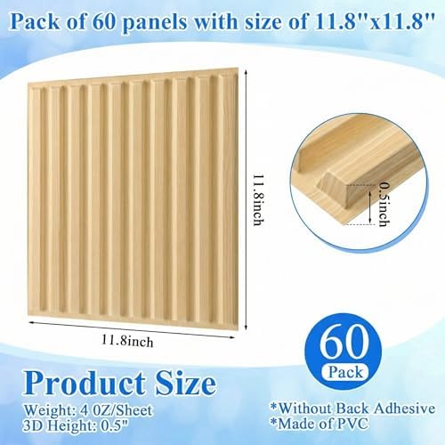 Nuanchu 60 Pcs 3D Wall Panels, Natural Oak - Image 2