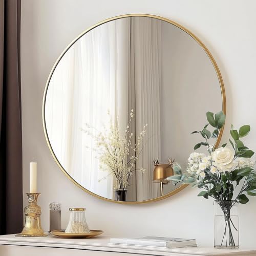 Oruii Round Mirror, 26 inch Glold Circle Mirror, Bruhsed Gold Metal Frame - Image 4