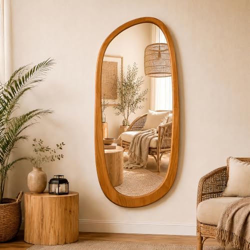 Saliwa Irregular Wall Mirror Full Length, 47.6" x 21.5" Wood Floor Length Mirror by Unknown