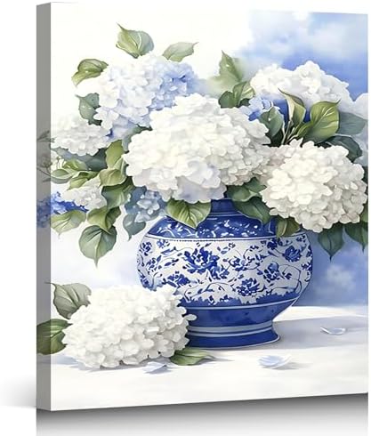 ZERILYN Ship Next Day Blue and White Hydrangea Wall Art Canvas Prints Floral by ZERILYN