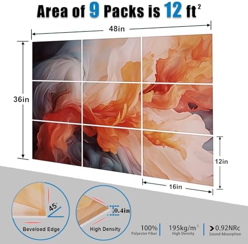 9 Pack Wall Art Acoustic Panels, Decorative Sound Dampening Panels, Acoustic - Image 4