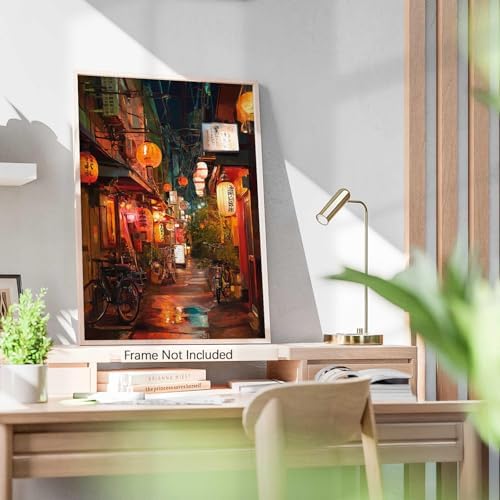 Japanese Tokyo Tea House Canvas Wall Art Asian Lantern Street Night Scene - Image 2