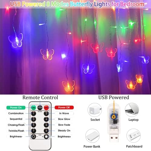 Butterfly Curtain Fairy Lights USB Plug in, 120 LED 8 Modes 20FT Firefly - Image 4