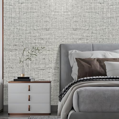 Gray Grasscloth Wallpaper Peel and Stick Textured Fabric 15.75"x118.11" - Image 3