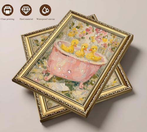 Gold Framed Vintage Duck Wall Art, Cute Duck Bathtub Print - Image 5